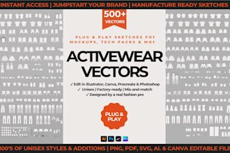provide 500 plus activewear and streetwear fashion vector sketches