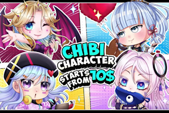 drawing anime chibi character art illustration for pfp, oc, fanart, vtuber