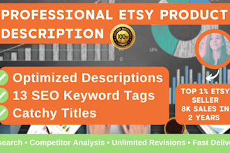 write etsy listing SEO titles, tags, product descriptions