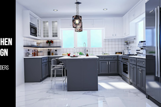 design kitchen interior in 3d and render