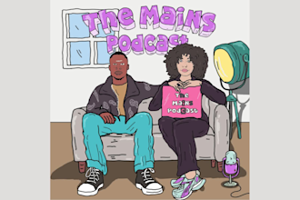 make a 80s retro hand drawn cartoon podcast, album cover illustration