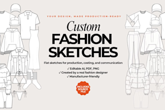 draw editable, factory ready fashion flat sketches for your garment design