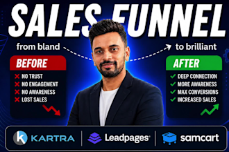 design sales funnel on kartra, leadpages, samcart, systemeio