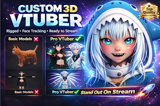 create a custom 3d vtuber model with full rigging, vrm, and streaming setup