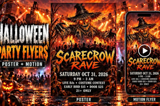 design a halloween party flyer and animated motion flyer