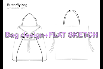design any customize bag, backpack, tote bag, flat sketch
