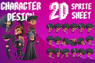 create 2d game character, sprite sheet, animation