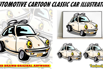 draw stunning illustration cartoon car retro classic car