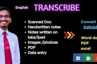 transcribe handwritten notes, images, and pdfs into editable word or excel