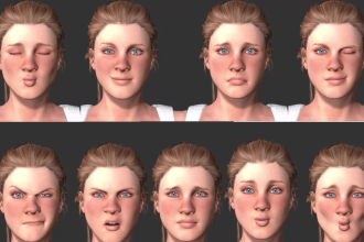 create 3d characters with face and body rig and morphs