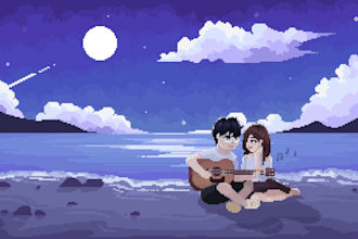draw pixel art illustrations, backgrounds and animations