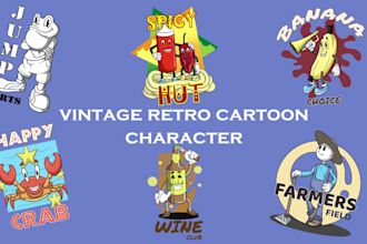 create vintage retro cartoon character illustration