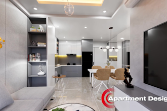 render 3d interior design for apartment, kitchen, and bathroom