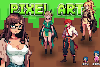 do 2d retro 8bit 16bit pixel art character looping lofi animation, animated gif