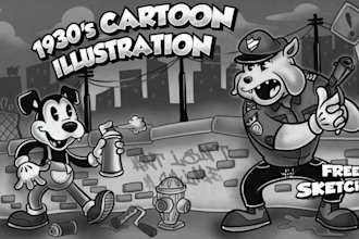 draw 1930 rubber hose vintage cartoon illustration and mascot