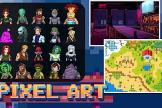 create 8bit, 16bit, 32bit pixel art animation, backgrounds, wallpapers and gifs
