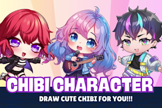 draw cute anime chibi art character, cute chibi for profile, sticker and stream