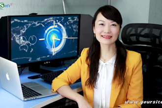 make a chinese female spokesperson video in real office background