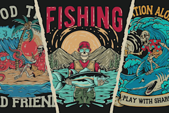 make custom vintage illustration designs for t shirt, badge logo