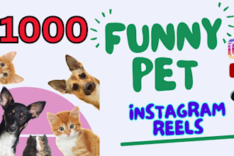 create 1000 funny pets instagram reels, tiktok videos