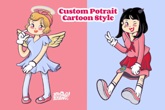 make custom portrait on retro cuphead cartoon style for your loved one