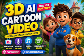 create 3d ai cartoon video, 3d cartoon animation video for youtube