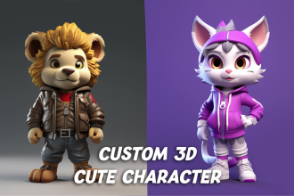 design cute 3d model, toy, animal character modeling cartoon style and rendering