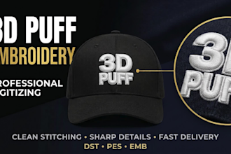 create professional 3d puff embroidery digitizing for caps