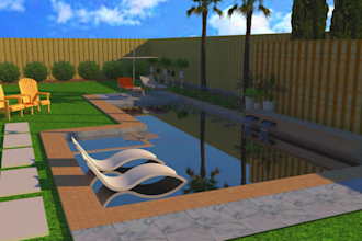 do backyard landscape design, patio, pool, and garden