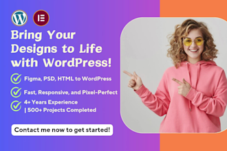 convert figma to wordpress, wix to wordpress, HTML to wordpress elementor, divi