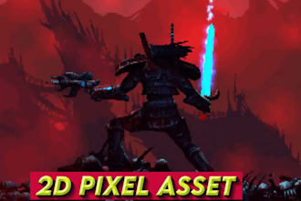 create animated pixel art game character, spritesheet, anime, background design