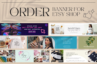 create etsy shop logo, banner, and info pictures for your items