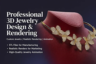 create any type of 3d jewelry design,stl file, HD render, 360 animation