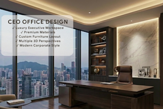 design a luxury executive office with premium 3d renderings