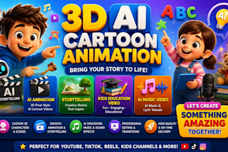 pro 3d pixar style use ai for storytelling, kids education video, ai music video