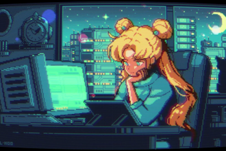 create chill anime pixel art sci fi short scenes