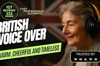 record a warm authentic old british female voice over
