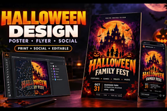 design halloween poster, halloween flyer in adobe as graphic designer
