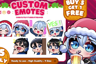 draw cute chibi emotes, animated emotes, sub badges for vtuber twitch stream