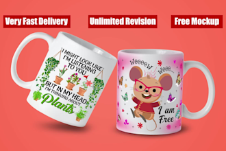 create a custom coffee mug design or coffee cup design