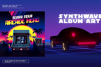 create 80s retro, synthwave album, single artwork