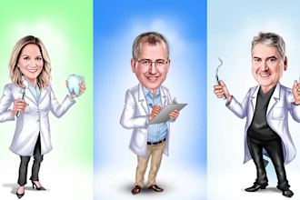 design amazing custom cartoon doctor, real estate caricature