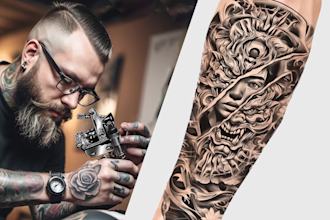 create realistic custom tattoo design, tattoo sleeve