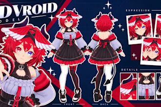 create 3d character for 3d vtuber, vrchat, rigging, 3d model, anime and 3d vroid