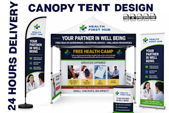 design a canopy tent, flag, roll up banner and table cover