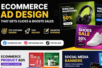 design facebook ad creatives, ecommerce banners and social media posts