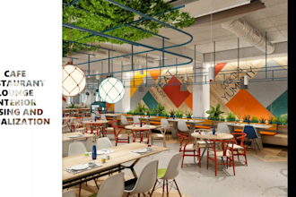 design and render interior cafe, restaurant, coffee shop, and lounge projects