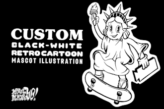 draw black white retro cartoon character or retro mascot