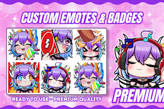 draw twitch emotes chibi or sub badges or overlay for discord and twitch