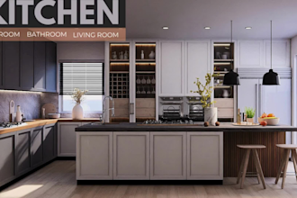 design kitchen interior and render in 3d